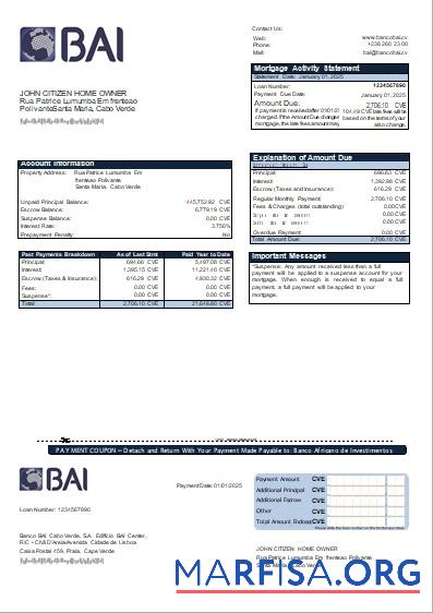 Blank Cabo Verde BAI bank mortgage statement scr template